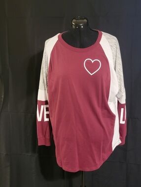 No Boundaries Maroon and White Long Sleeve Raglan Tee